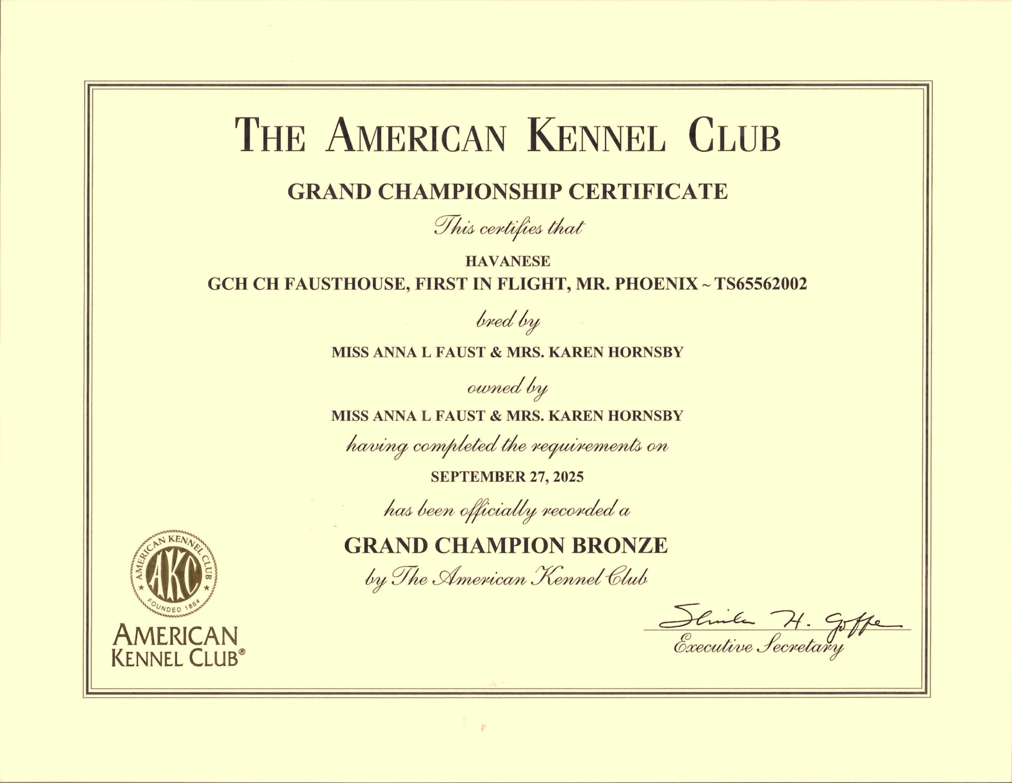 AKC Bronze Certificate